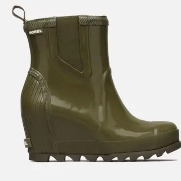 Sorel Joan Of Arctic Rain Wedge Rain Boots Chelsea Waterproof Green Rubber 11 - Picture 2 of 15